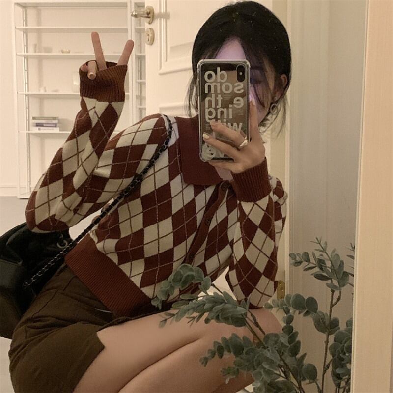 スタイルカラーニットカーディガンオータムセーター コート クロップトップ トップス ロング 秋物 モンロー8293481761