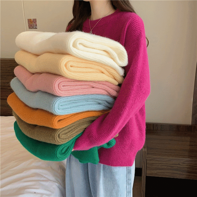 【着用レビュー】トップス レディース セーター ニット 8色 長袖 ラウンドネック 起毛 無地 リブ ゆる 可愛い かわいい カワイイ OL 通勤 通学 春 秋 冬 クリスマス バレンタイン 大人 大人女子 大人可愛い 普段着 重ね着 オーバーサイズ ビッグシルエット リラックス 10代 20代 30代 40代 イベント 誕生日 お揃い コーデ 韓国 ファッション スタイル 流行 トレンド かっこいい クール ストリート 送料無料 旅行 お出かけ お散歩 着回し 羽織 アウター