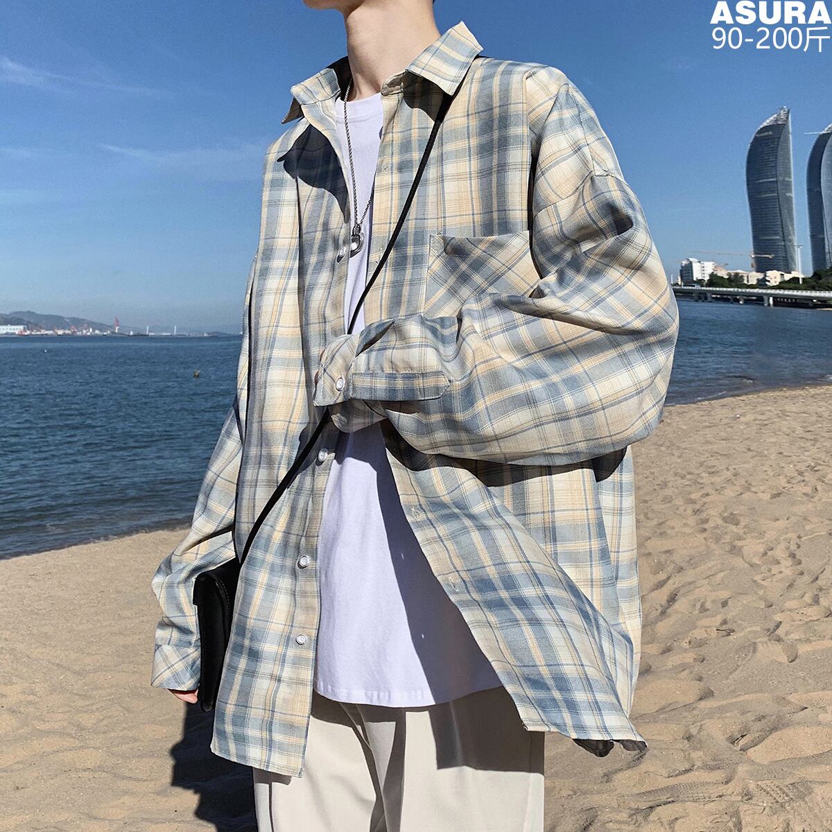 格子柄シャツ カジュアルオータム ロング 大きめサイズ 秋物 ASURAプラスサイズメンズ70837444683