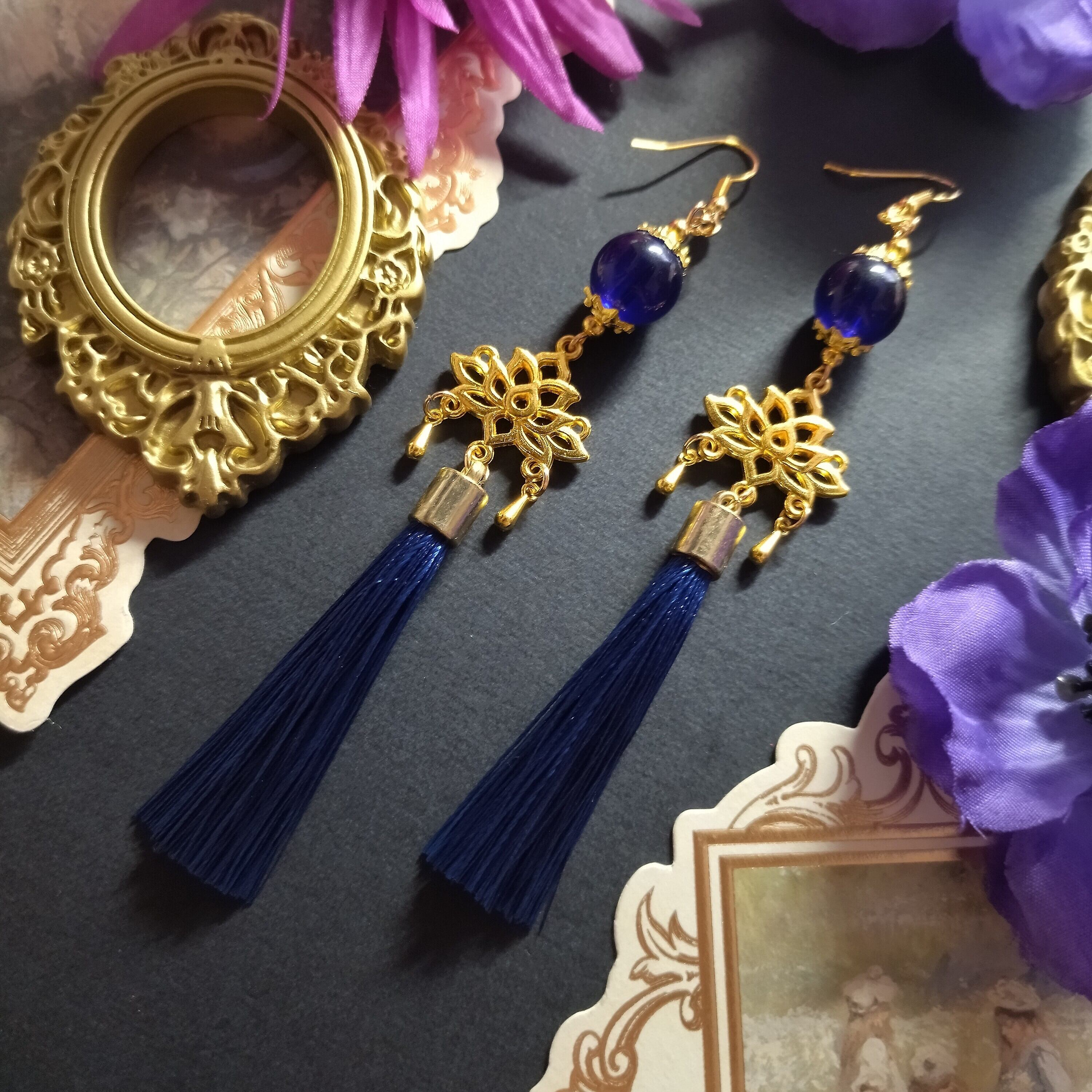 和風】花札ピアス（鶴に松）（イヤリング）【サブカル】【着物】【浴衣