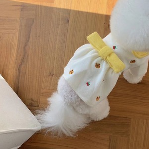 【PET】2色展開韓国風クマ柄飾り可愛い蝶結び付きペットワンピース