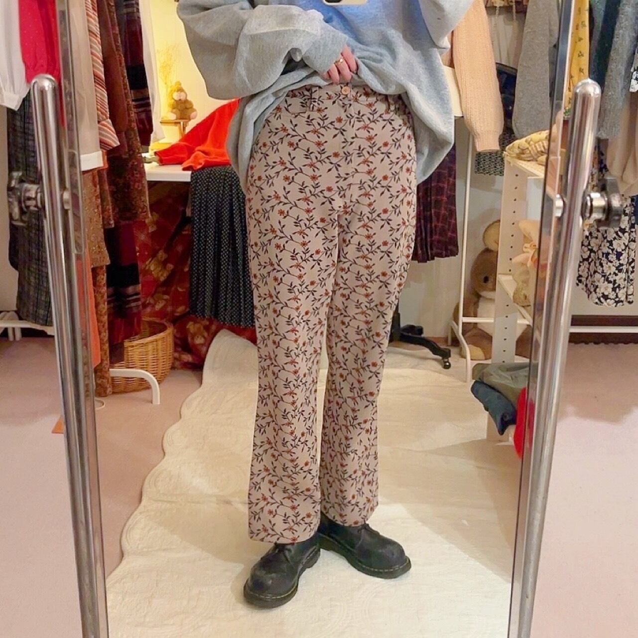 dark orange flower jacquard pants