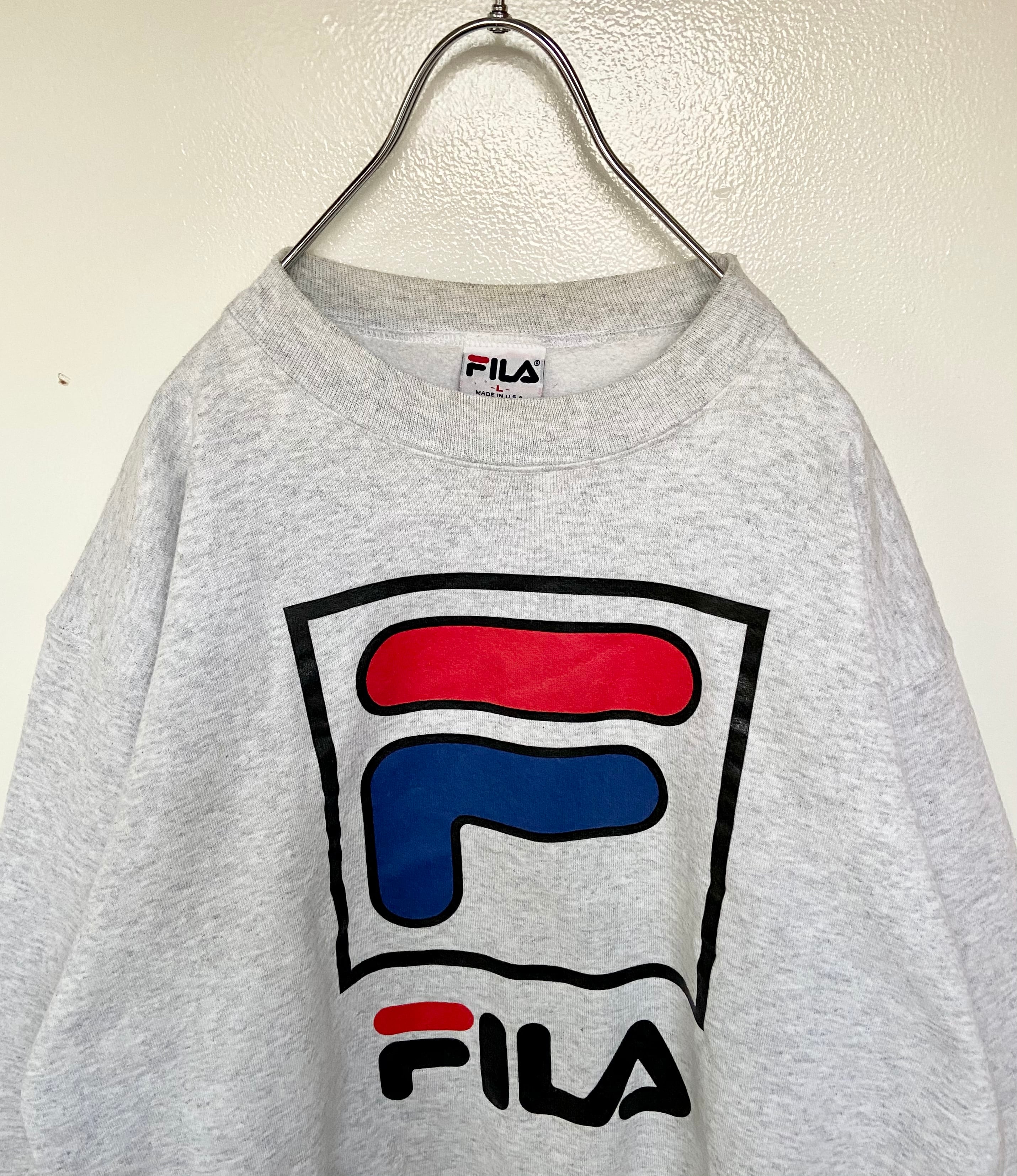 90s古着 USA製 FILA/フィラスウェット デカロゴ トレーナー