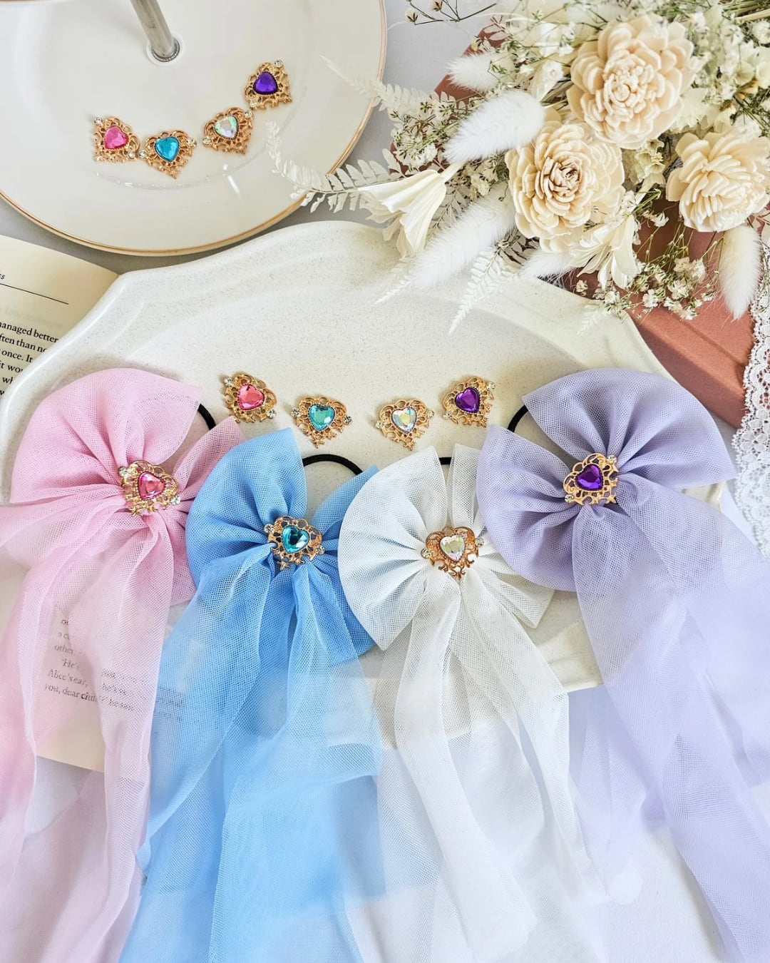 ♡ピンクハウス♡ チュールリボン　ヘアクリップ　ブローチ　ピンク 2個セット♡チュールリボン♡くすみピンクのチュールとりぼんの相性が