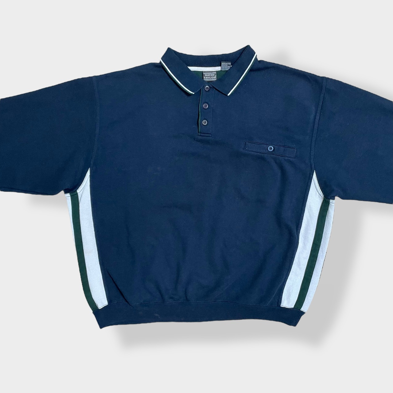 【DAVID TAYLOR】ハーフボタン デザインスウェット トレーナー プルオーバー 胸ポケット 裏起毛 ネイビー デビットテイラー US古着