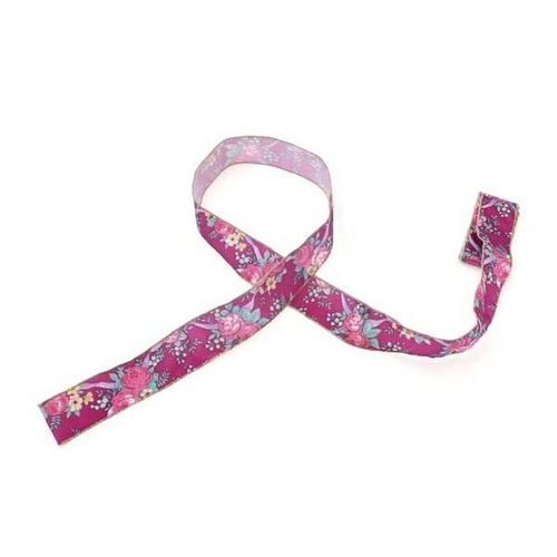 紫地ローズ柄リボンロール