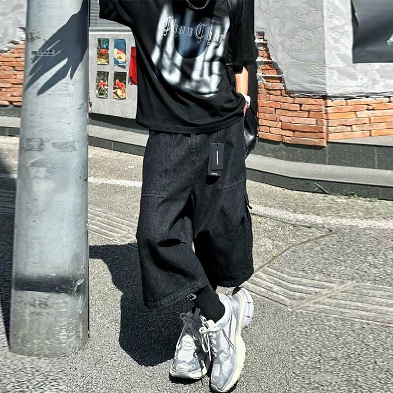 ストリート系立体ポケット七分丈ワイドパンツ | mblueshop