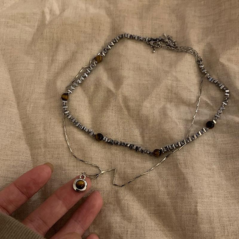 Somedayifレトロ虎目石2層重ねネックレス