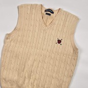 POLO GOLF RALPH LAUREN ポロゴルフ ラルフローレン ケーブル編み Vネック コットン ニット ベスト L/アイボリー メンズ