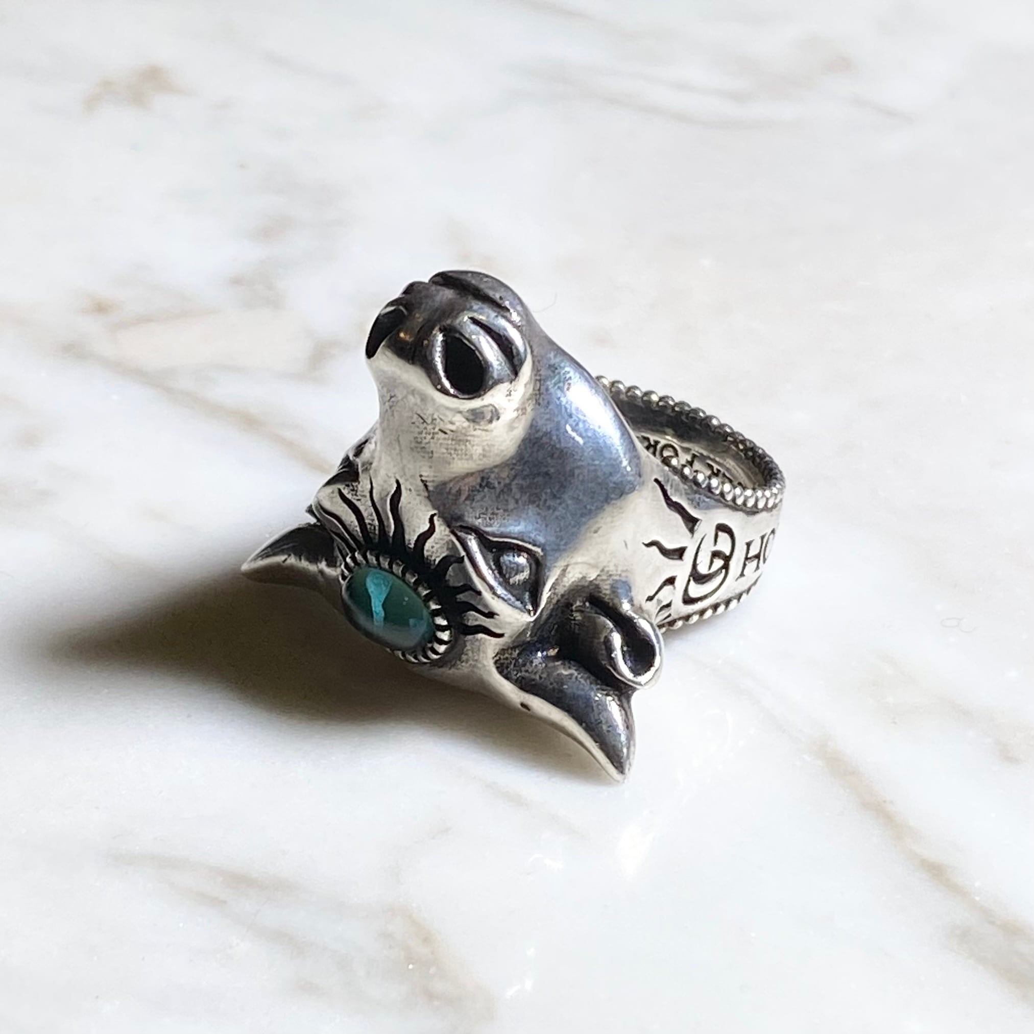GUCCI silver bull head ring set with green stone “anger forest” | NOIR  ONLINE