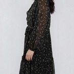 小花柄シフォン ドロストティアードワンピース