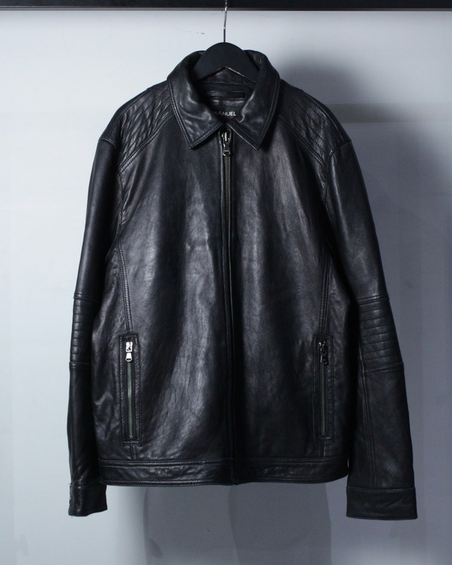 【Caka BLACK】“Emanuel Ungaro” Stitch Design Lamb Leather Jacket