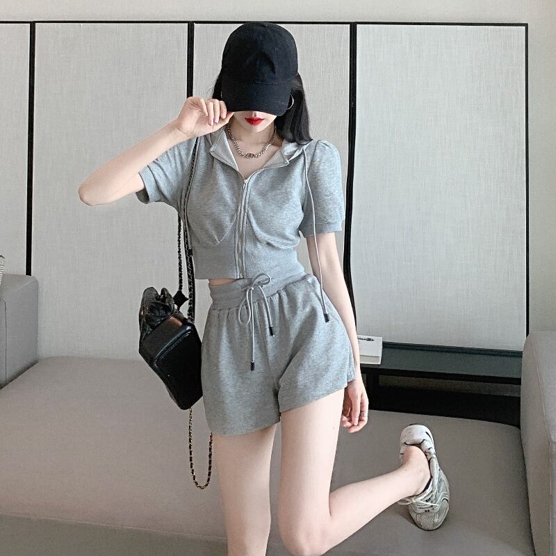 サマー薄手Tシャツ トップス ハイウェストウェストカジュアルショーツ 夏物 ブルマー ハンチェンe21844554517