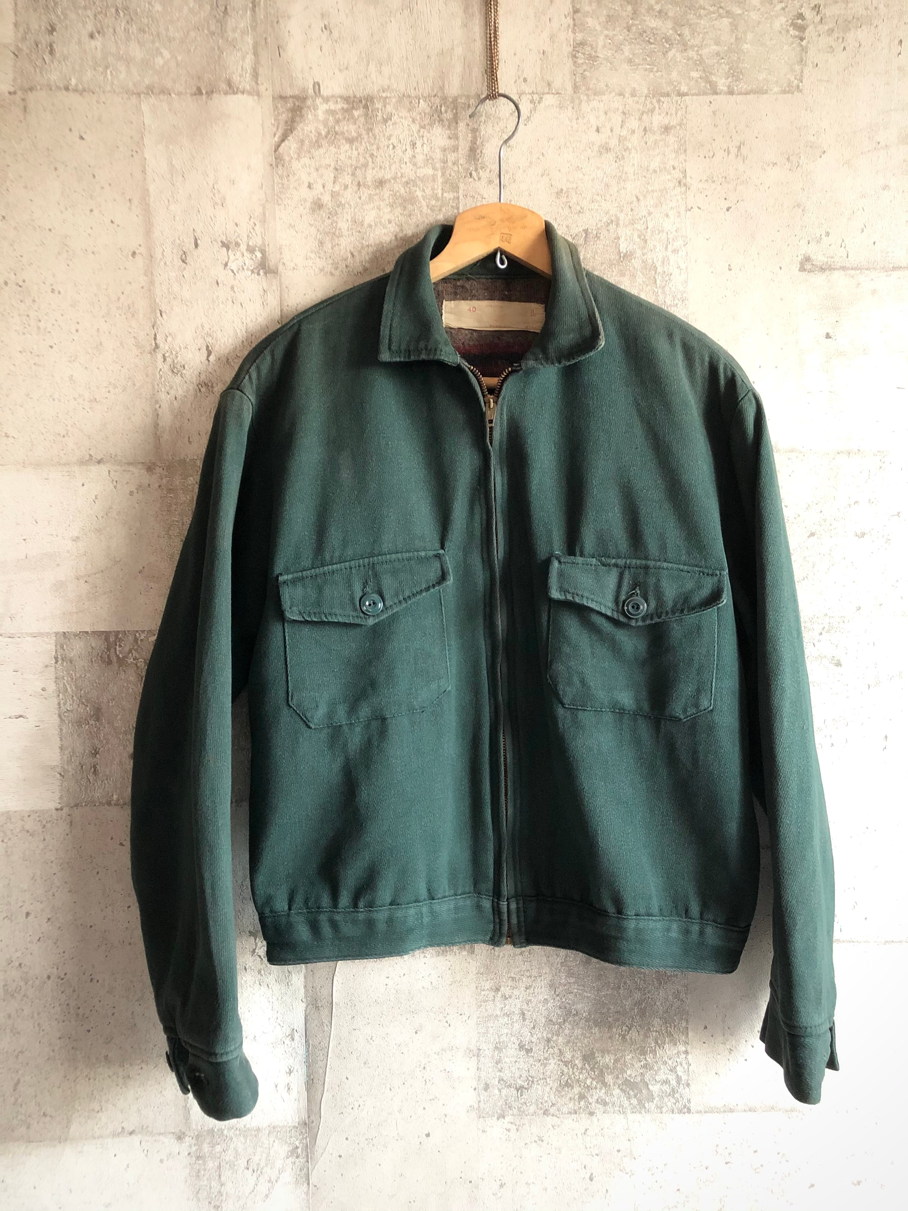 60s VINTAGE WHIPCORD ALL COTTON ZIP-UP WORK JACKET OLD 60s VINTAGE WHIPCORD ALL COTTON ZIP-UP WORK JACKET OLD