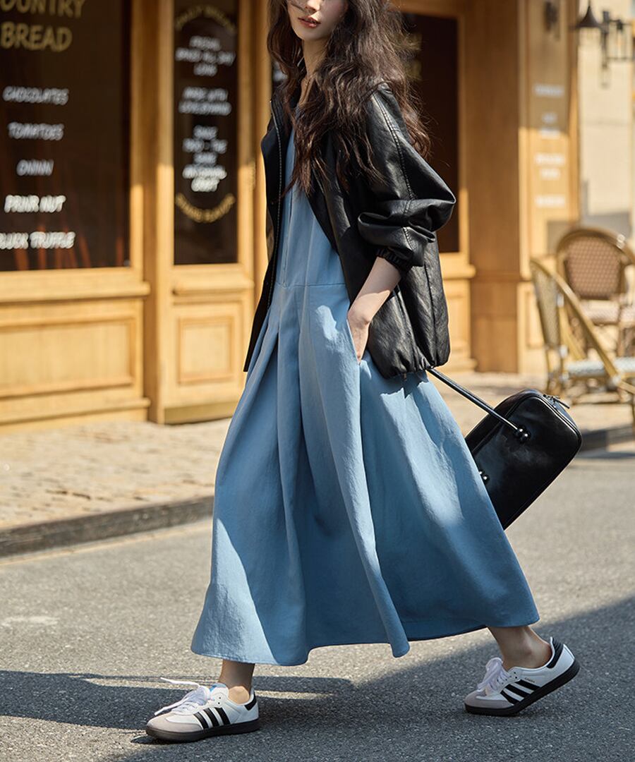 プリーツストラップテンセルワンピース【w-30374】