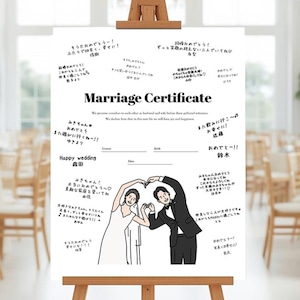 結婚証明書 ウェルカムボード 寄せ書き ゲスト参加型 説明書付き イラスト 似顔絵 おしゃれ
