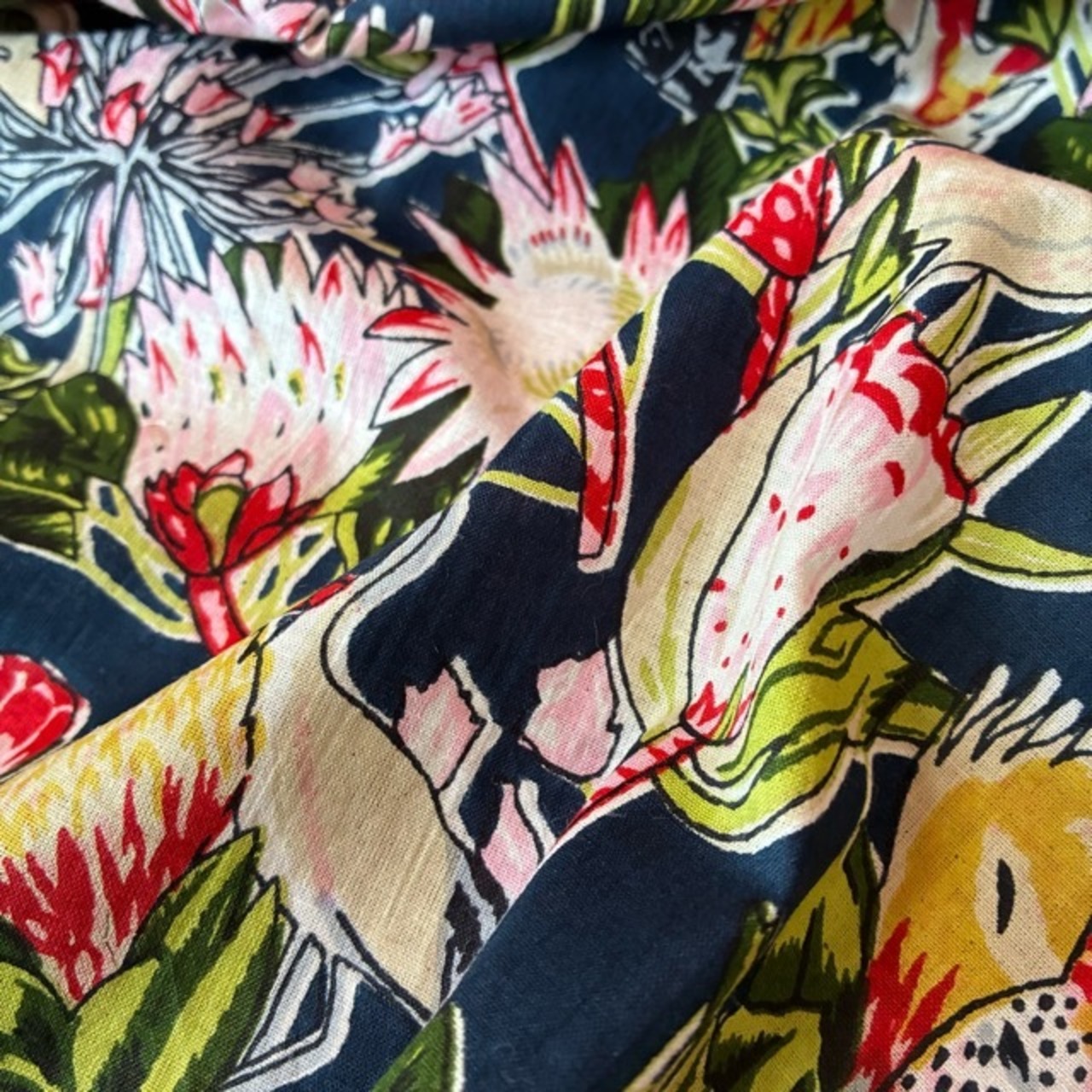 India animal & Botanical  door curtain　インド　アニマル＆ボタニカルドアカーテン　AC　ネイビー　100×180cm　間仕切り　暖簾　植物　コットン　木版