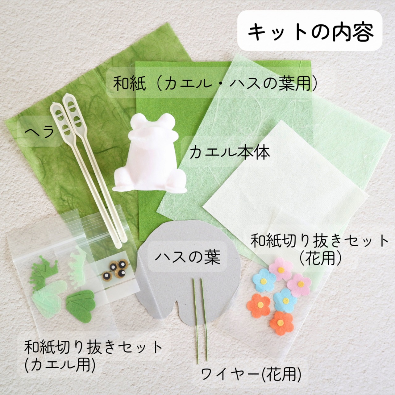 手作りキット『和紙で色付けするカエルの置き物』　和紙インテリア　ハンドメイドキット