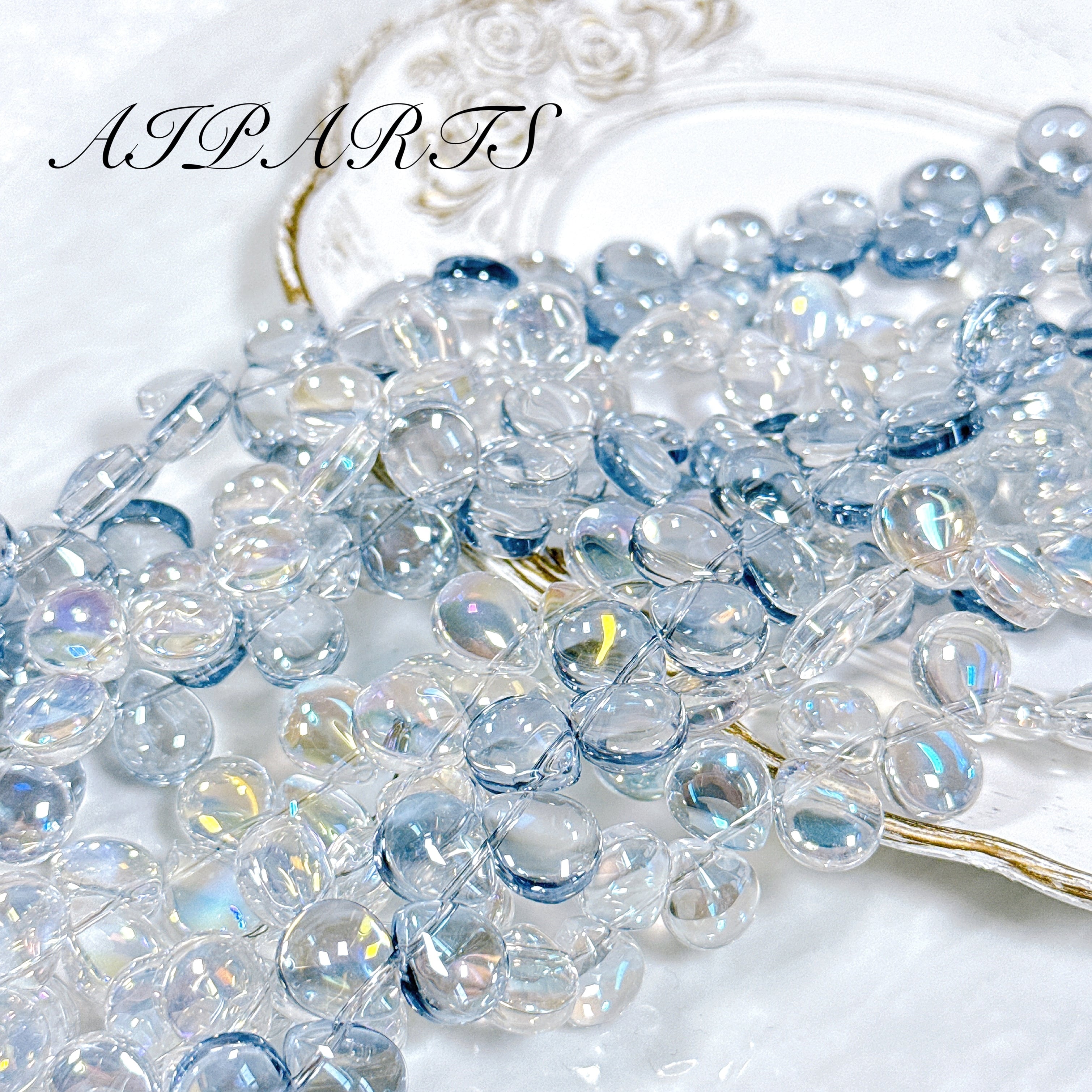 ガラスビーズ 連材 高品質 高級しずく型 雫 ティアドロップ オーロラ