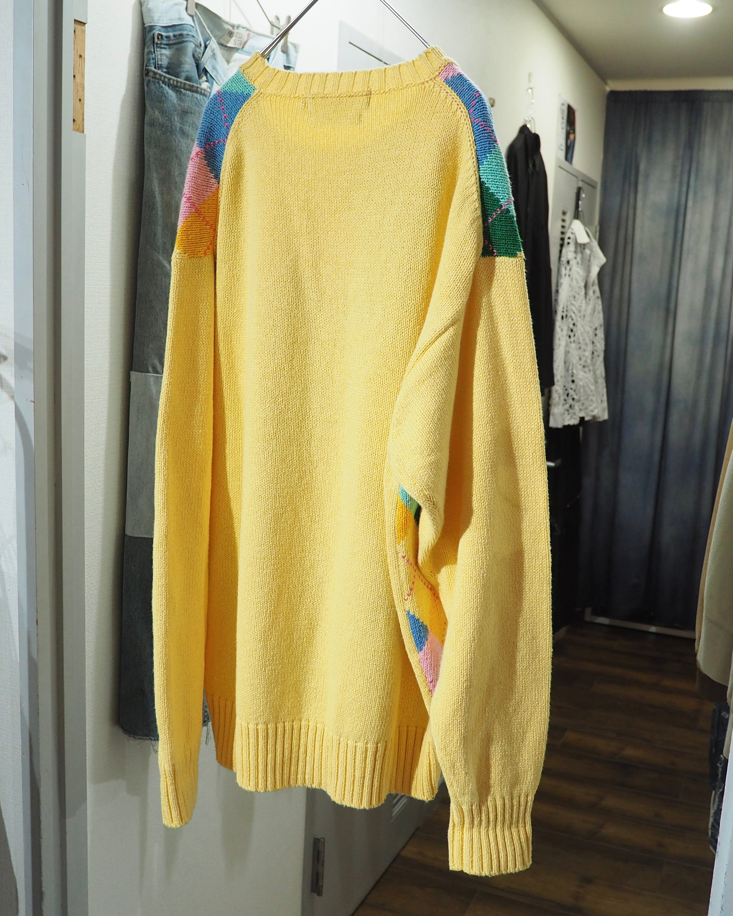 1990s ” Fine Cotton ” Colorful Pastel Argyle Pattern Vintage Knit