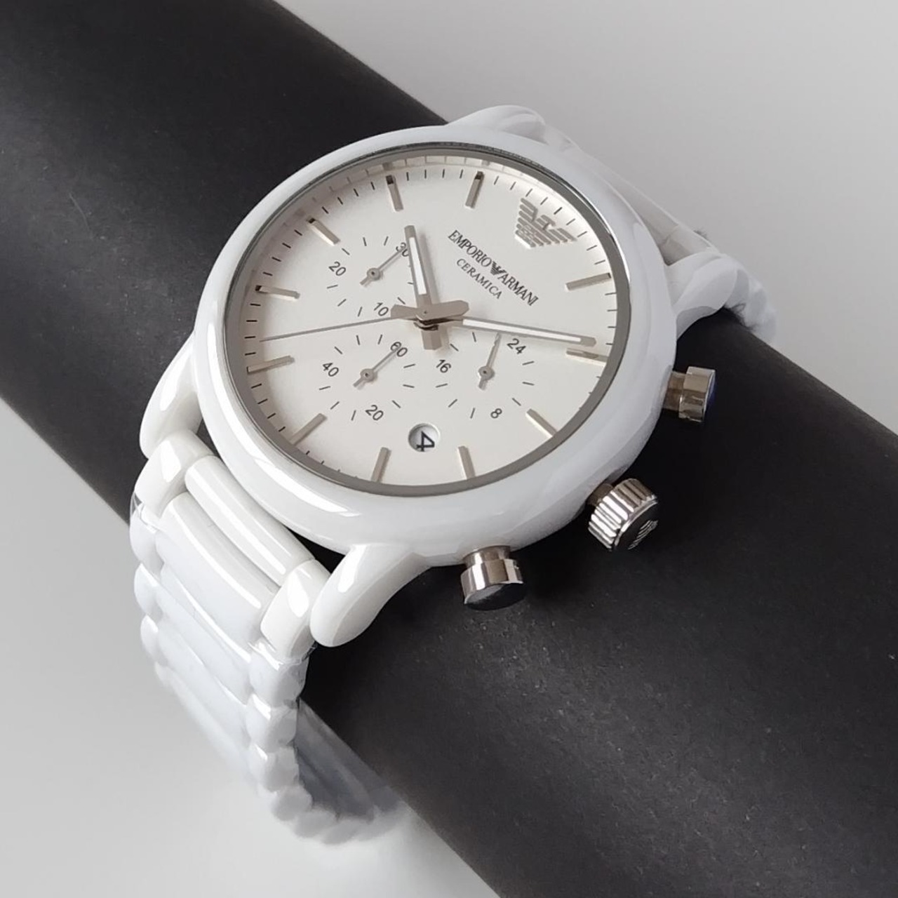 EMPORIO ARMANI Ceramica AR1499 美しい白新品セラミカ メンズ腕時計43 