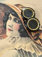 15mm Japanese Vintage ボタン パウダー調グリッター ブラック×ゴールド  昭和レトロ アクセサリーパーツ 装飾材 カルトナージュ