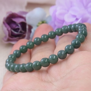 ◆翡翠◆濃厚系 奇跡の石 6mm モスグリーン 緑 魔法 お守り お洒落 ひすい シンプル 天然石ブレスレットF26①