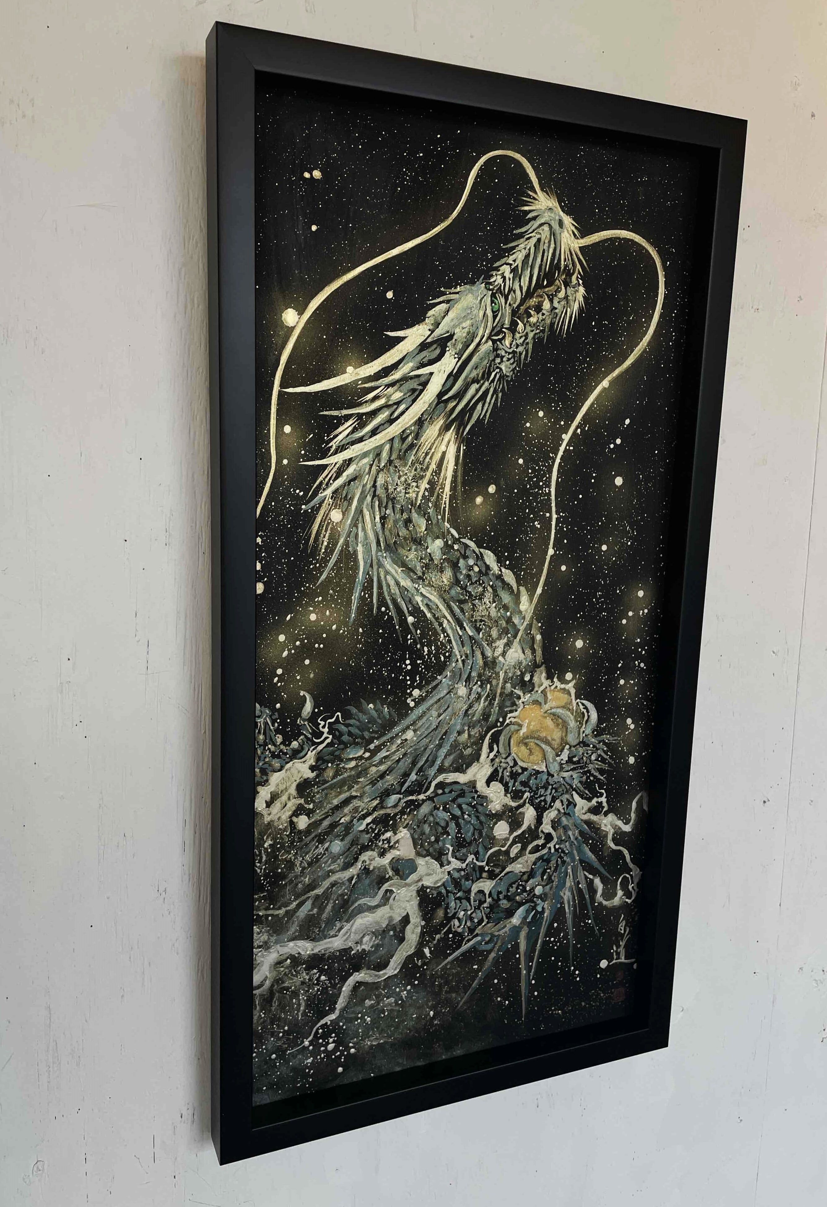 現代水墨画家 絵師白道 「昇天水龍」 直筆作品 証明書カード付 龍 絵