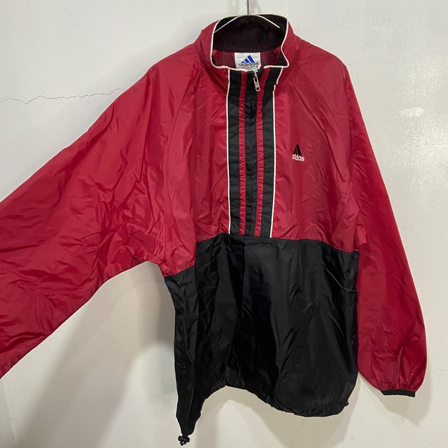 90s adidas ハーフジップナイロンプルオーバー　ボルドー　ブラック　M