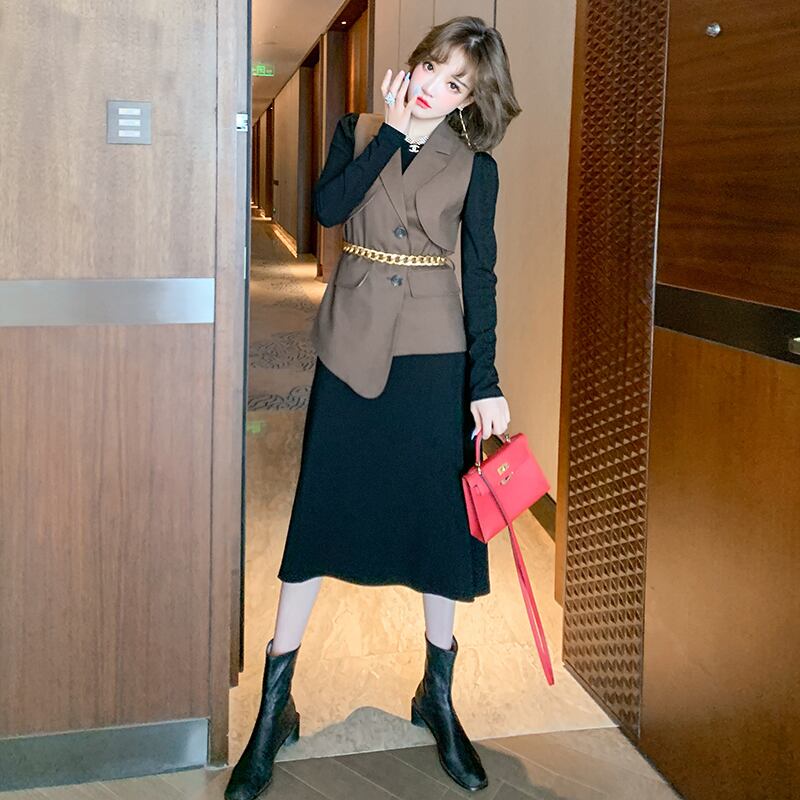 チェーン ウェストドレス オータム ロング レース 秋物 MIUCO46925038865