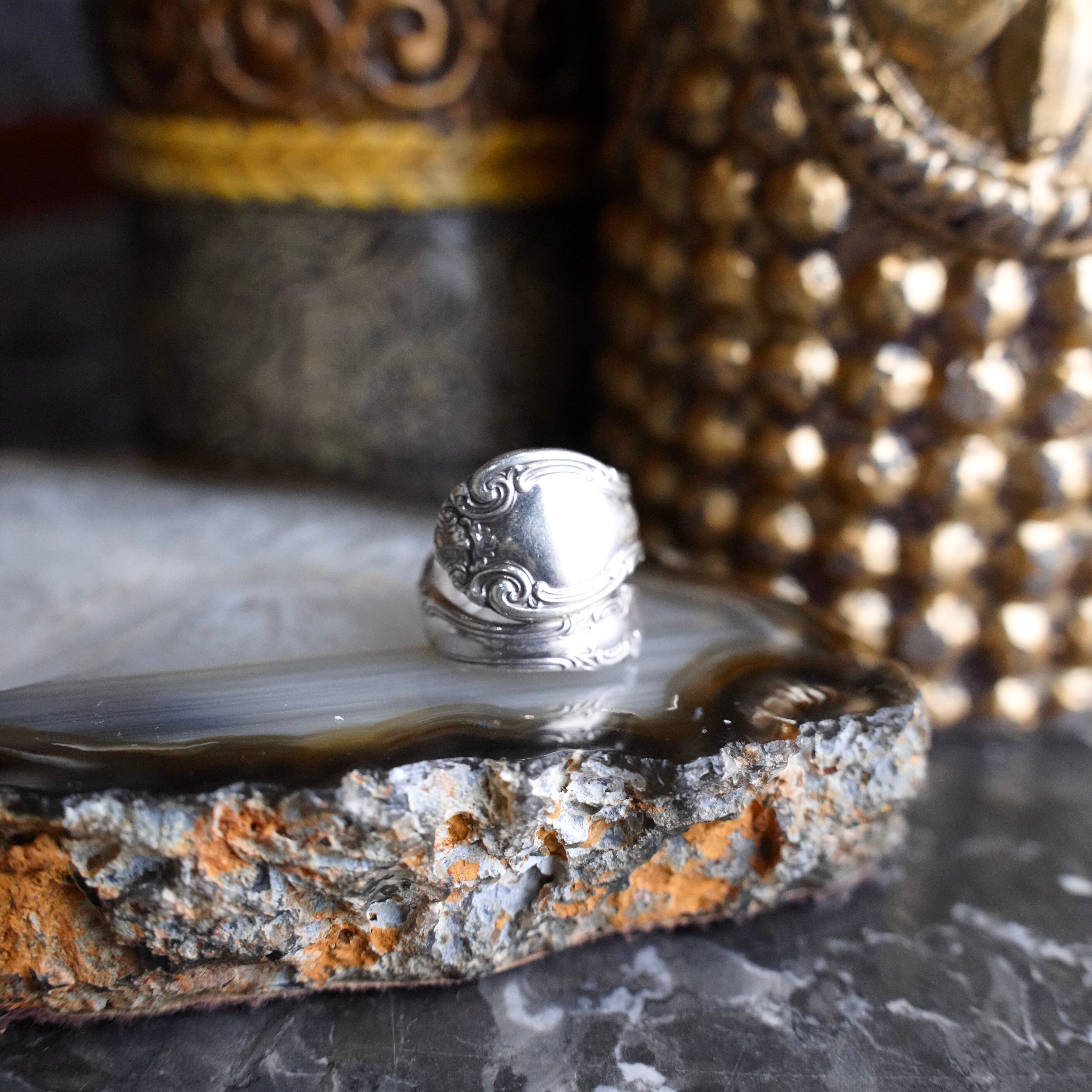 50's USA VINTAGE ALVIN FRENCH SCROLL CUTLARY SILVER RING/50年代