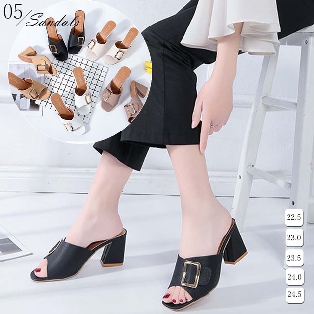【日本倉庫即納】 チャンキーヒール サンダル オープントゥ サンダル レディース ミュール