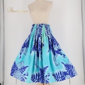 フラダンス 衣装 パウスカート ブルー系 ワントーン シングル シンプル ハイビスカス柄 花柄 葉っぱ柄 かわいい 華やか 鮮やか 明るい 爽やか 青 水色 ハワイアン アロハ ハワイアンプリント フラ ダンス レッスン 練習 軽やか スポーツウェア