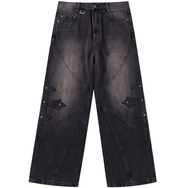 【supplier】Cross Leather Patch Baggy Denim Pants【サプライヤー】
