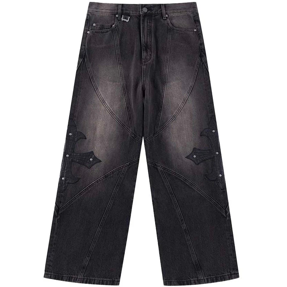 【supplier】Cross Leather Patch Baggy Denim Pants【サプライヤー】