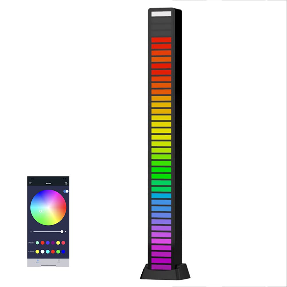 サウンドリアクティブLEDライトバー、アンビエントライト40 LED RGBカラフルなサウンドコントロール音楽リズムダイナミックディスプレイストリップライト、車、デスクトップ、DJスタジオ、ゲームルームの装飾用の音声に敏感な音楽レベルライト (黒)