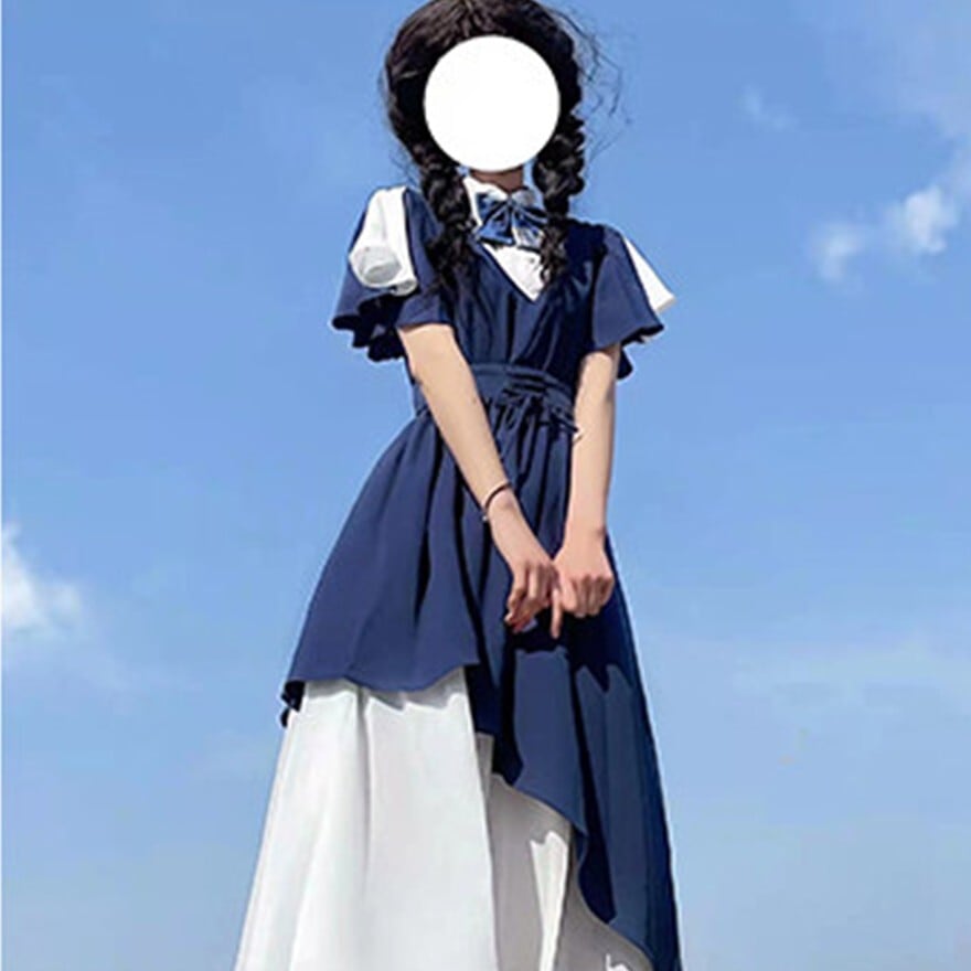 ロリータファッション セーラー風セットアップ ネイビー シフォン