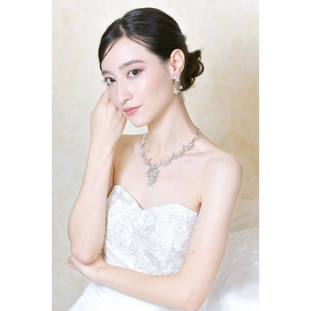 ネックレス・ピアスorイヤリングセット ウェディングアクセサリー cz