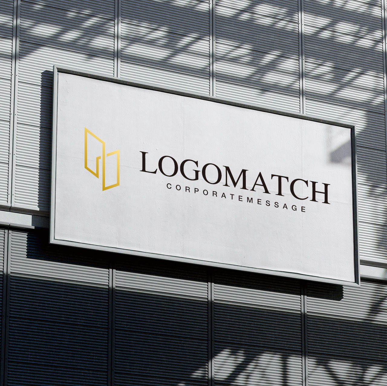 力強くそびえ立つビルのロゴ