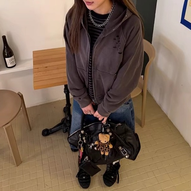 ダメージデザインスタッズジップフーディー 2col   R01829