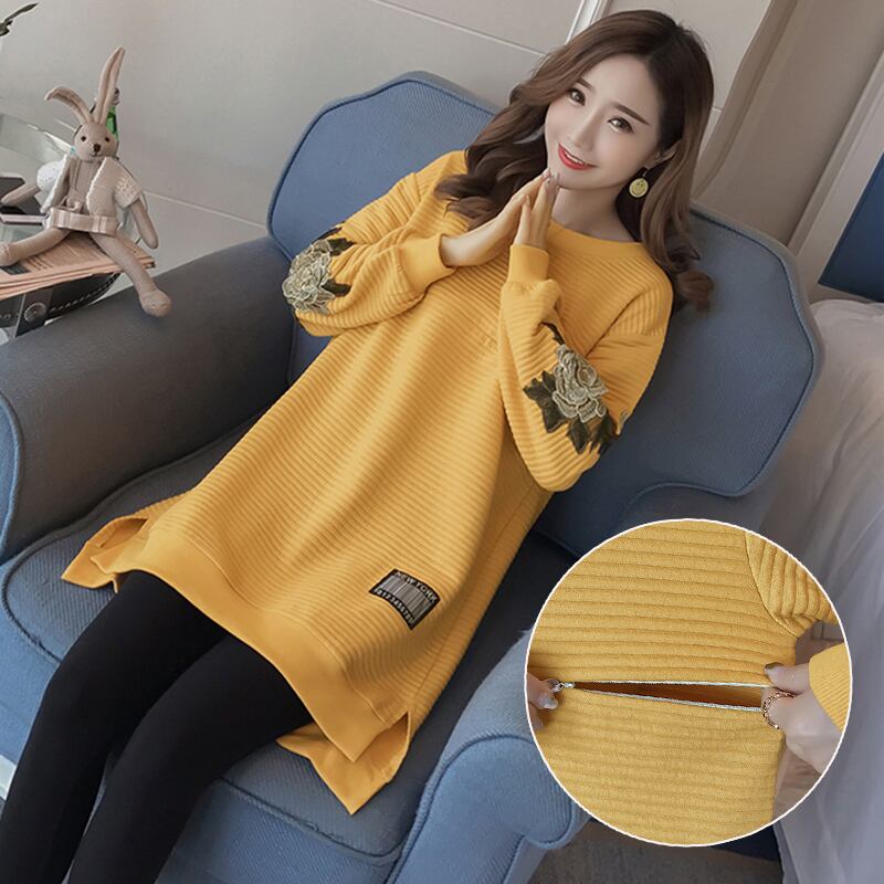 【新作】【送料無料】 ドレス授乳ドレス妊娠中のドレス長袖マタニティ服看護トップ妊娠中の女性セーターマタニティドレス ロング AL expec341097906695