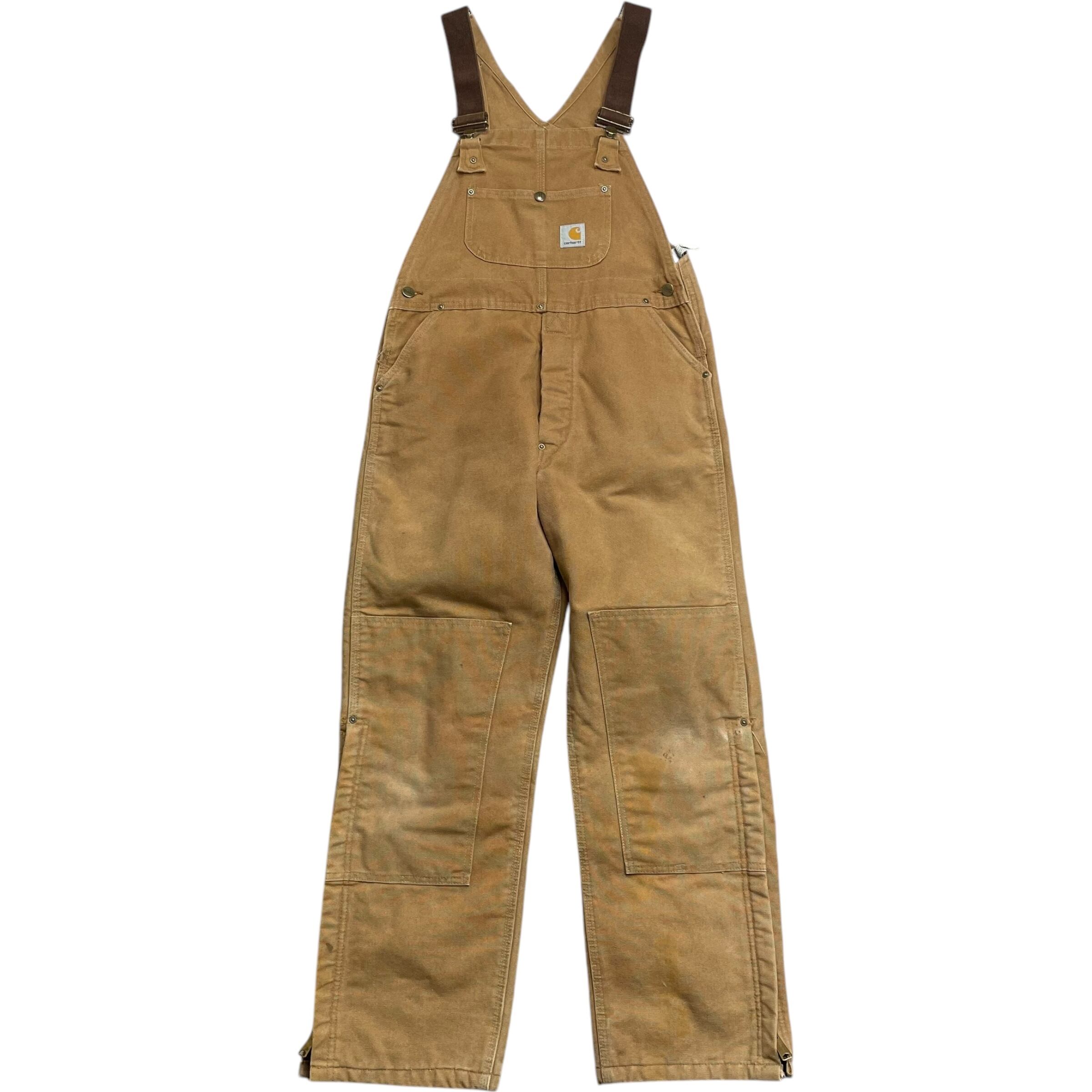 《実寸 W32L28》 Carhartt カーハート オーバーオール ダブルニー 裾ジップ ブラウン USA製 no.5469