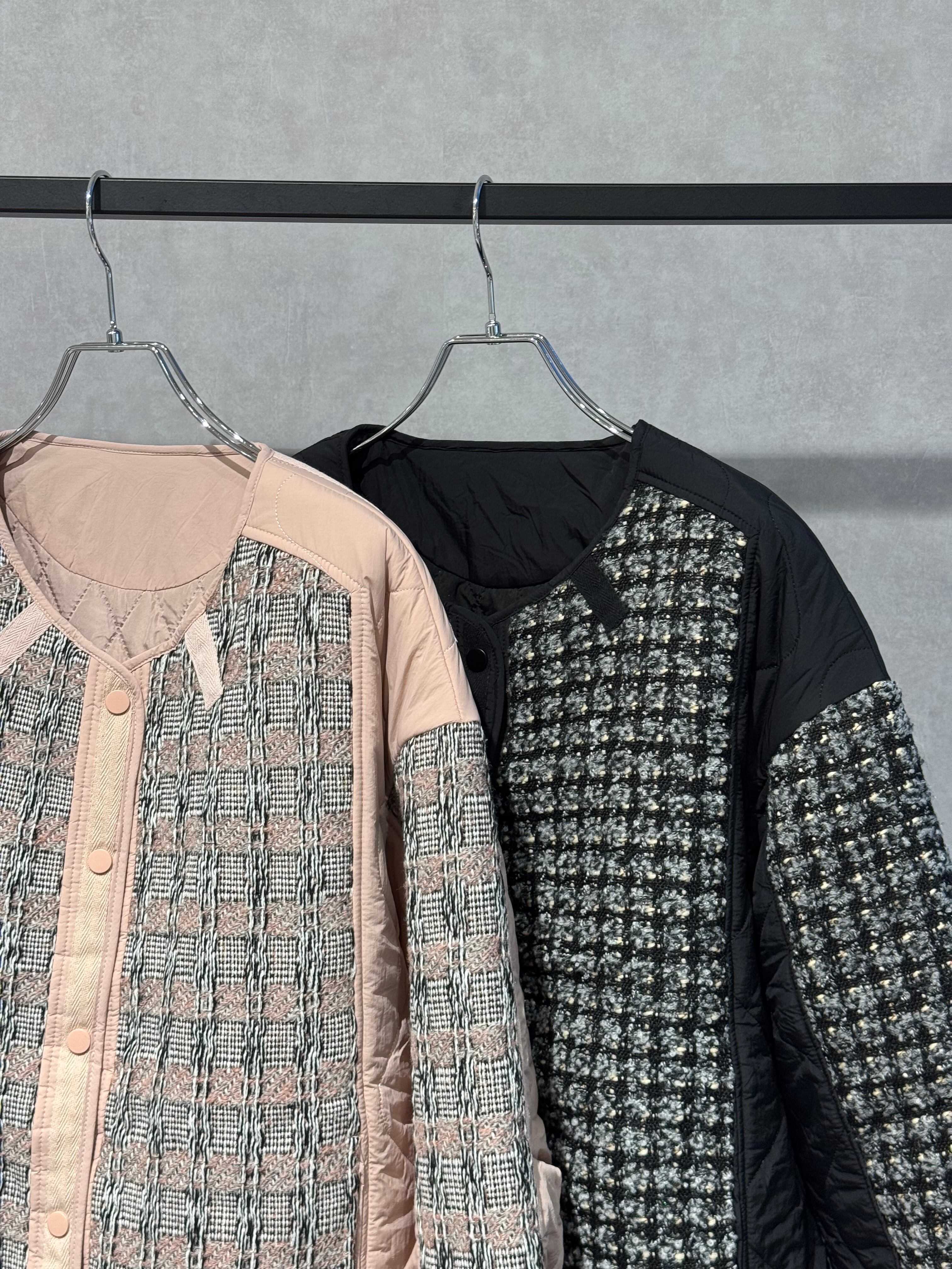 tweed trimming reversible quilting jacket