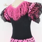 フラメンコ 衣装 ワンピース ドレス ピンク 黒 ドット フリル レース 水玉 ブラック系 ピンク系 フェミニン 可愛い ゴスロリ キュート おしゃれ パーティー用 スカート ドット柄 コスチューム 楽しい