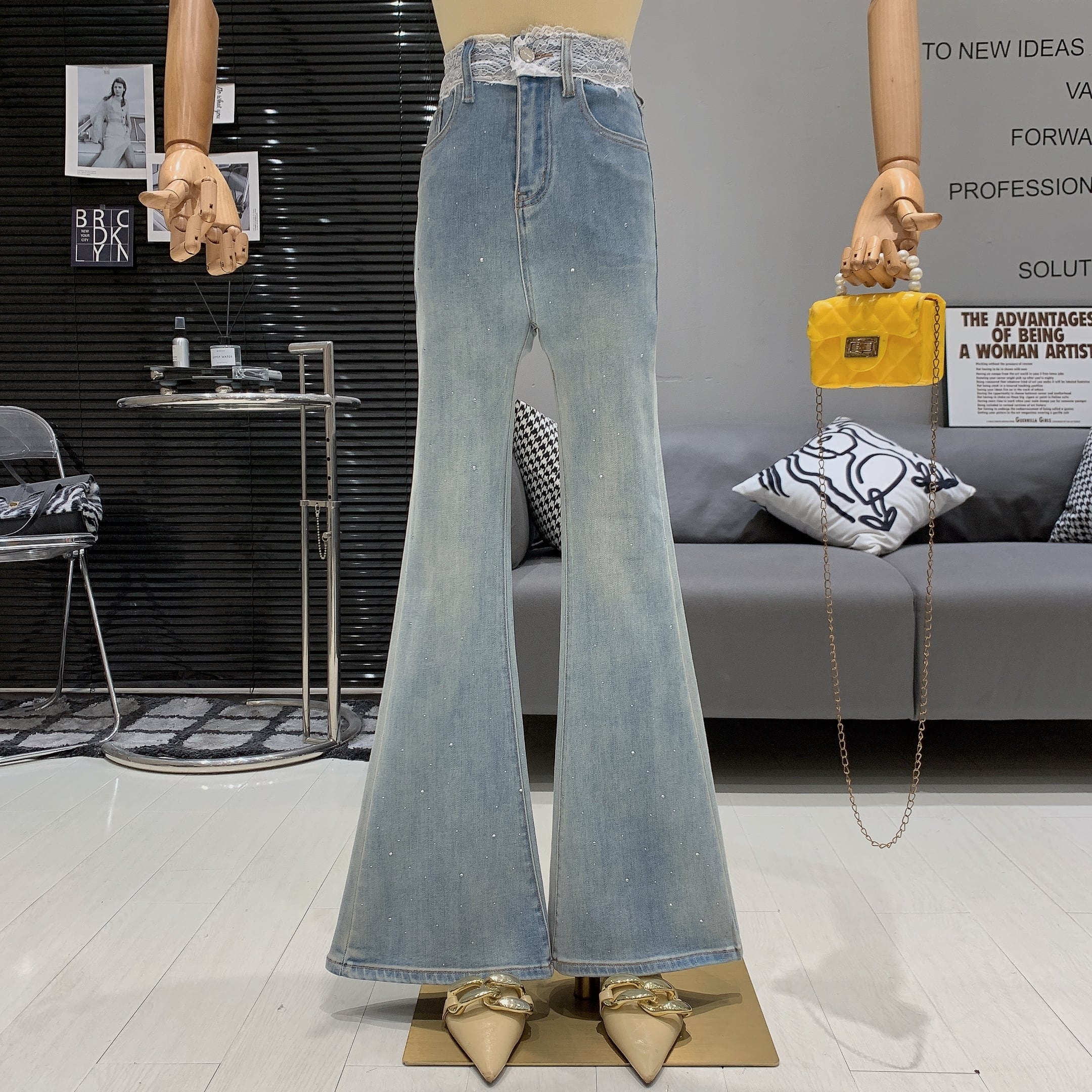 bottoms】ビジューフレアデニムパンツ N3096 | nanastyle