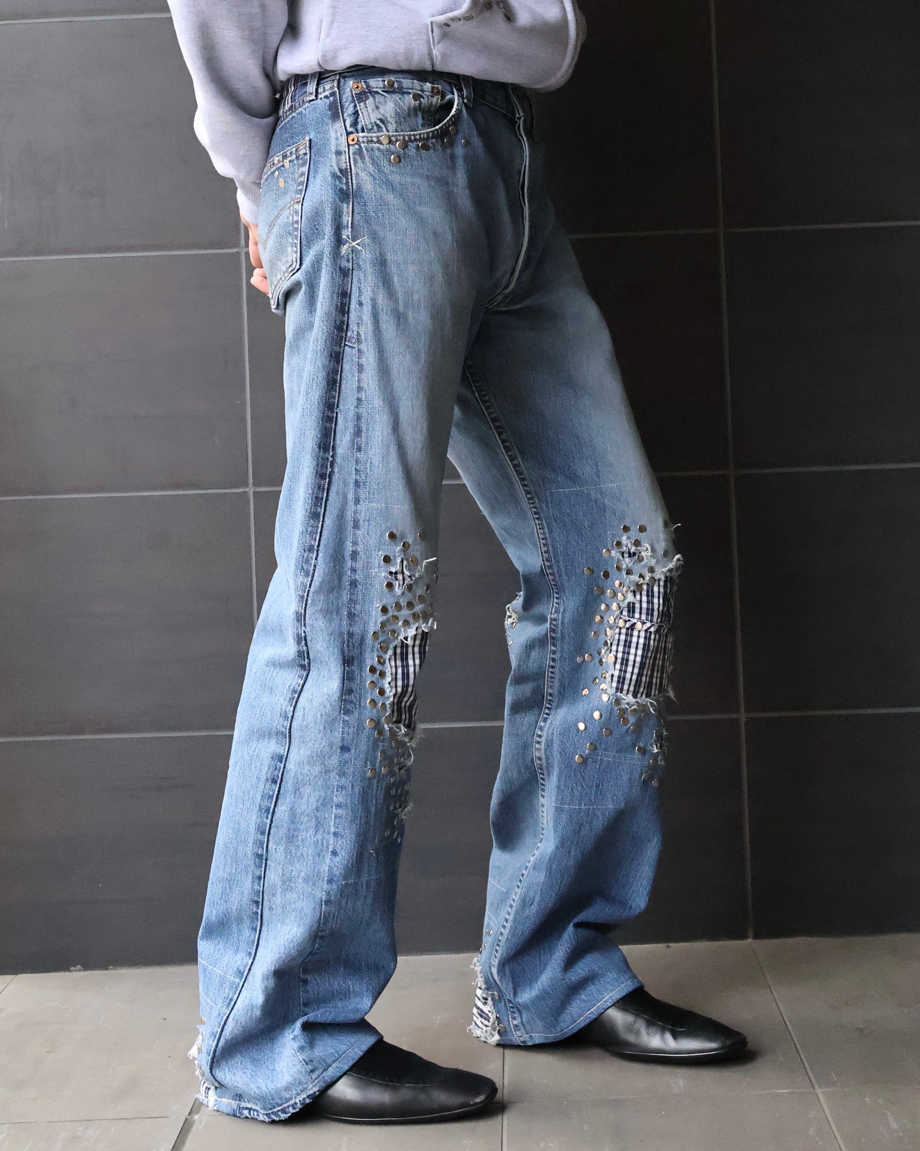 Hannah Creak】Studded Jeans Wide Leg | blendmarket