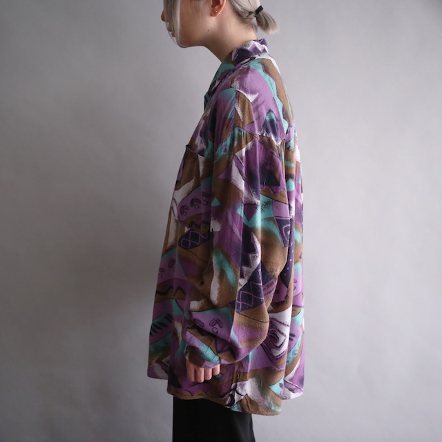 poison color art pattern loose rayon shirt