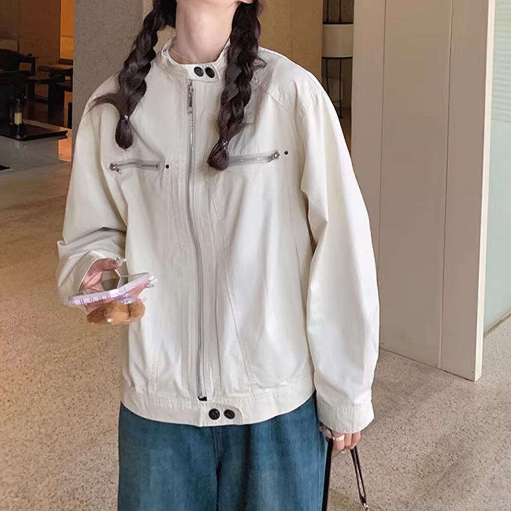 【送料無料】 ジャケット ブルゾン レディース 春秋 韓国 ライトアウター 大人 きれいめ シンプル カジュアル ライトアウター スタンドカラー ナチュラル ゆったり 体型カバー 大人可愛い 大人女子
