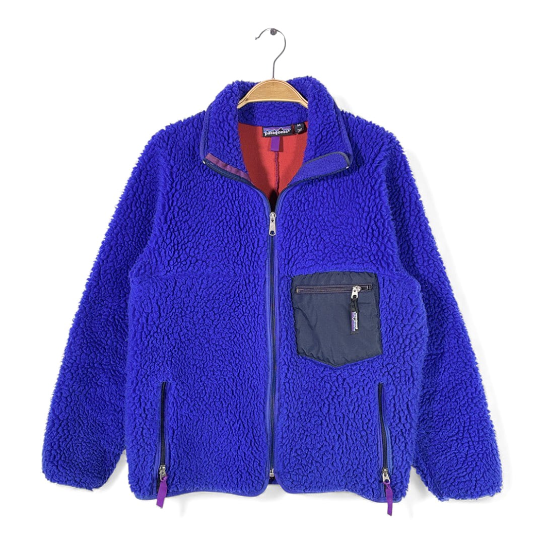 90s パタゴニア 初期 レトロパイルカーディガン ブラックポケット USA製 フリースジャケット PATAGONIA サイズM 古着 DD0473