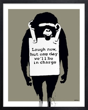 Banksy インテリアアート Laugh Now 幅43×高さ53×厚さ3.2cm フレーム付き